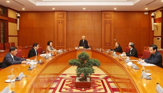Tổng Bí thư, Chủ tịch nước Nguyễn Phú Trọng, Trưởng Tiểu ban Nhân sự Đại hội XIII của Đảng phát biểu chỉ đạo cuộc họp