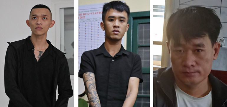 Ba nghi phạm trộm cắp nhiều xe máy từ tháng 10 tới nay (từ trái qua Hùng, Bi, Cương)