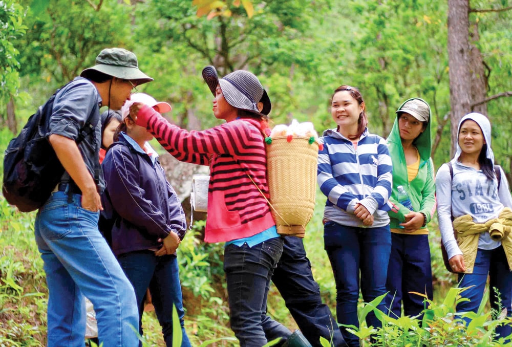 Đồng bào dân tộc bản địa diễn giải những loài cây trên cung đường băng rừng Đạ Chais về Khánh Hòa.