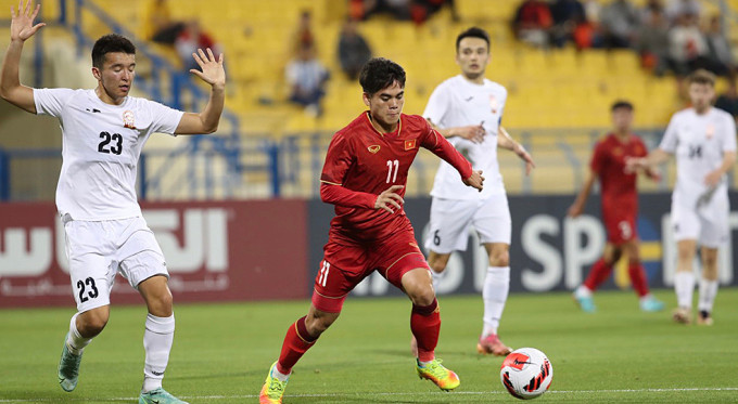 U23 Việt Nam có trận thứ ba liên tiếp không ghi bàn, khi thua Kyrgyzstan tại Doha ngày 29/3. Ảnh: Hải Huynh