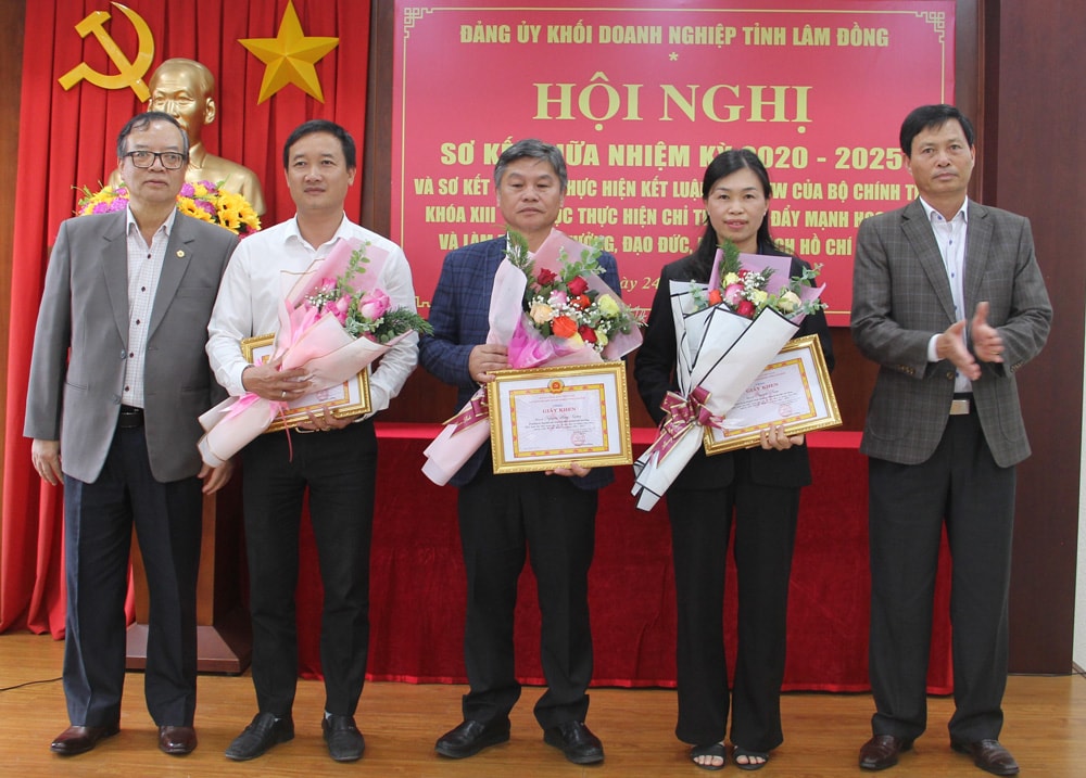 Trao giấy khen của Ban Chấp hành Đảng bộ Khối Doanh nghiệp tỉnh cho các cá nhân điển hình học tập và làm theo tư tưởng, đạo đức, phong cách Hồ Chí Minh