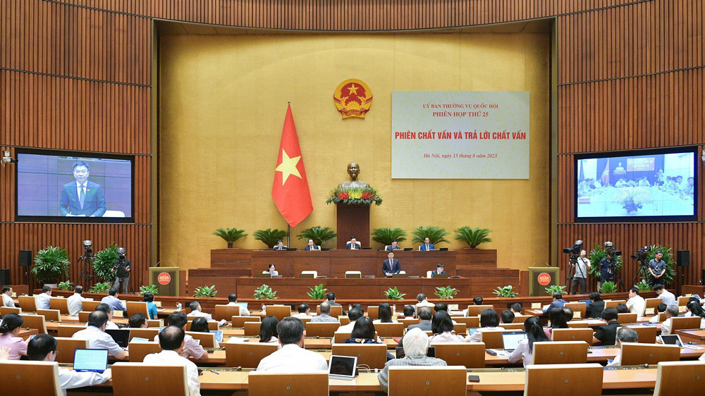 Quang cảnh phiên chất vấn và trả lời chất vấn của Ủy ban Thường vụ Quốc hội (ảnh: Quốc hội)