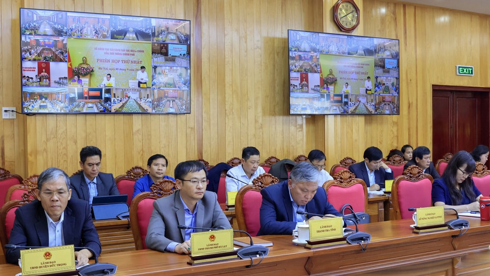 Đại diện lãnh đạo các sở, ngành và lãnh đạo các huyện, thành phố tham dự phiên họp