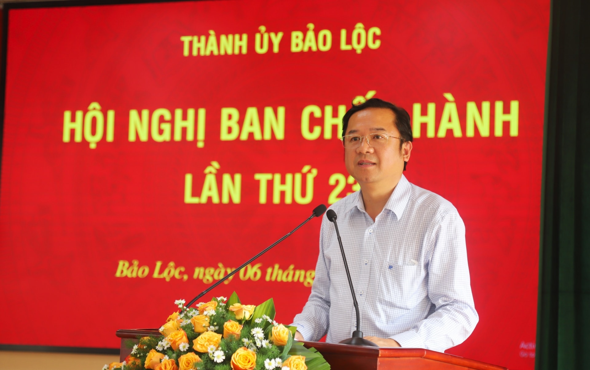 Bí thư Thành ủy Bảo Lộc Tôn Thiện Đồng phát biểu kết luận, chỉ đạo tại hội nghị