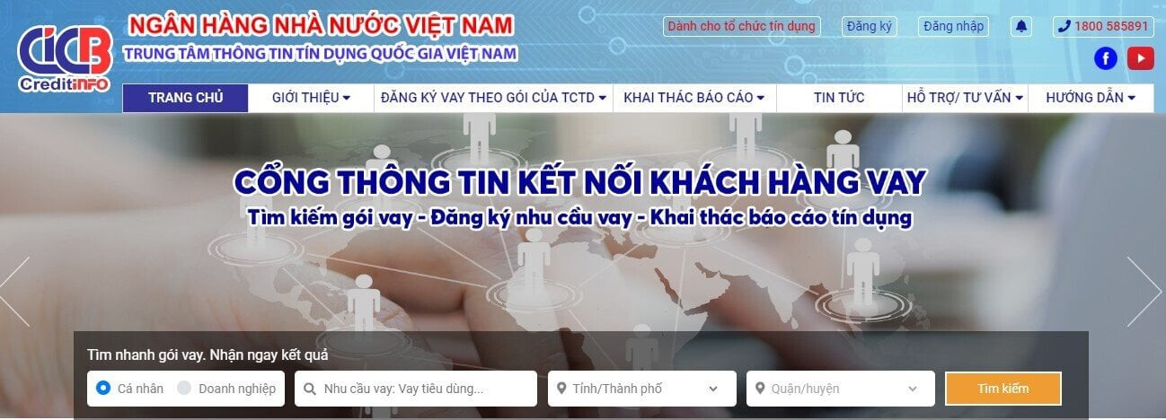 Truy cập trang web cic.gov.vn để đăng ký tài khoản.