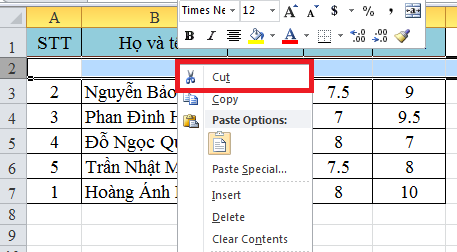 Cách di chuyển hàng trong Excel, di chuyển cột một cách linh hoạt