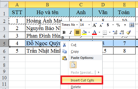 Cách di chuyển hàng trong Excel, di chuyển cột một cách linh hoạt