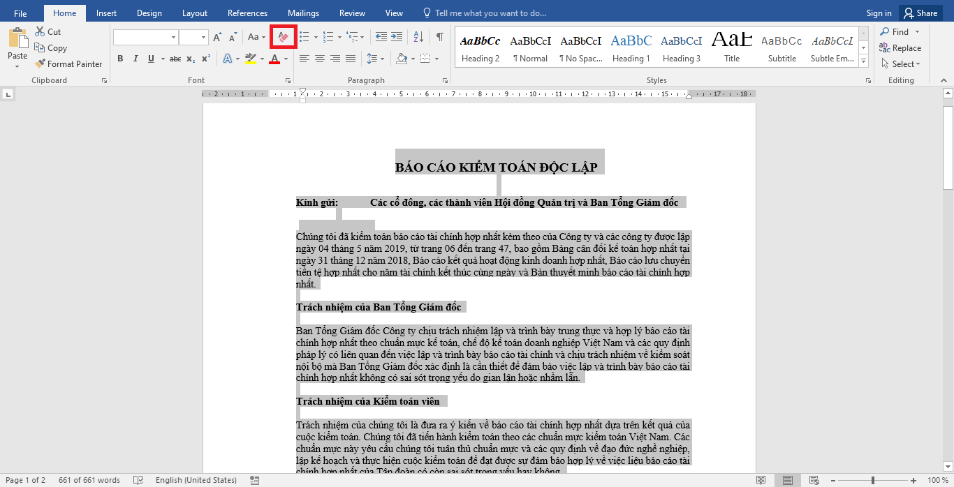 xóa định dạng văn bản trong word