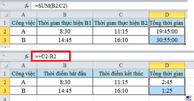 Cách cộng, trừ thời gian vô cùng đơn giản trong Excel