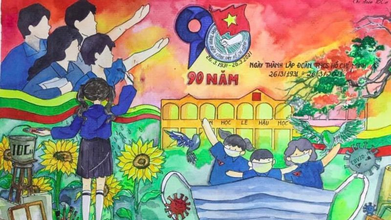 Tranh vẽ kỷ niệm ngày thành lập Đoàn TNCS Hồ Chí Minh đẹp, ý nghĩa