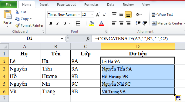 Hướng dẫn cách ghép 2 hay nhiều cột trong Excel