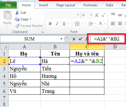 Hướng dẫn cách ghép 2 hay nhiều cột trong Excel