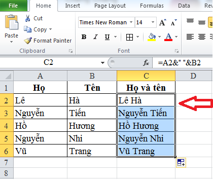 Hướng dẫn cách ghép 2 hay nhiều cột trong Excel