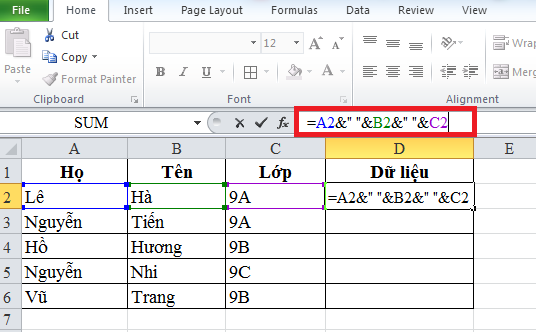 Hướng dẫn cách ghép 2 hay nhiều cột trong Excel