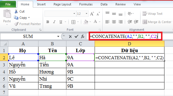 Cách gộp, ghép dữ liệu 2 cột thành 1 cột trong Excel không mất nội dung