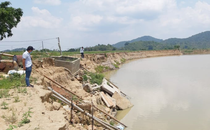 Ngoài đất sản xuất, các công trình dọc sông Krông Nô cũng bị thiệt hại do sạt lở. Ảnh: Quang Yên.
