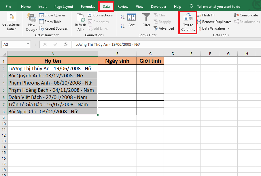 Cách Tách Dữ Liệu Trong 1 ô Excel Sử Dụng Công Cụ Text To Columns 8599