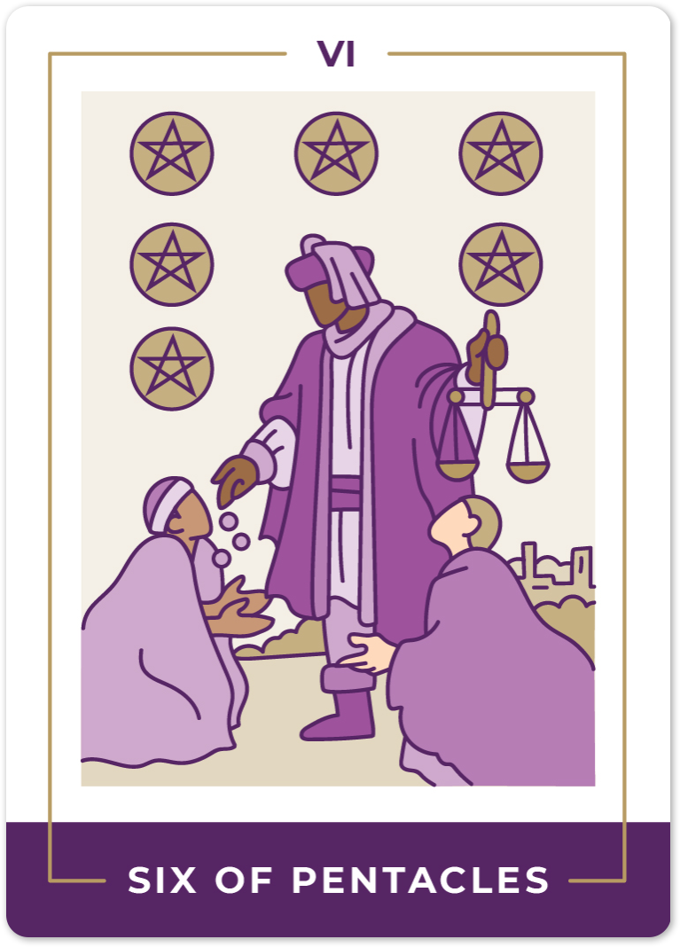 Six of Pentacles tarot card meaning - Tarotto