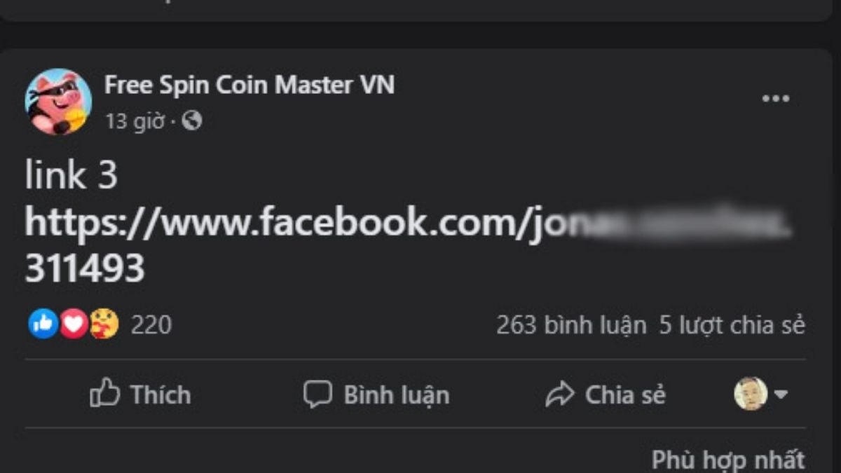 cách nhận code Coin Master qua link trên Facebook bước 2