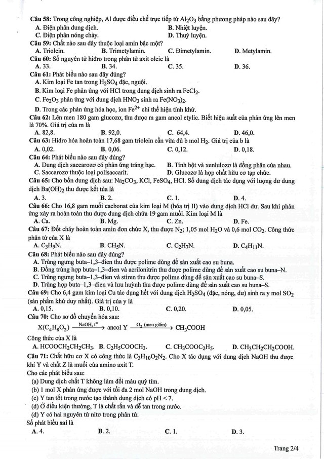 Đề tham khảo môn Hóa Học kỳ thi tốt nghiệp THPT năm 2024- Ảnh 2.