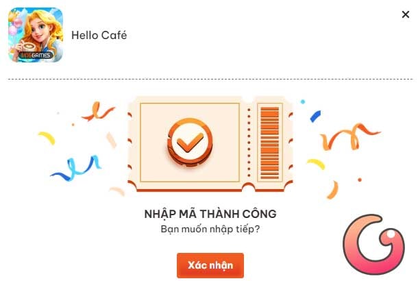 Nhập mã thành công