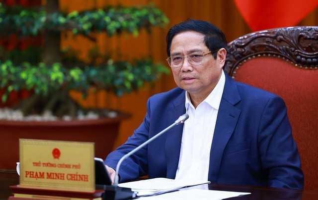 Thủ tướng Phạm Minh Chính chủ trì cuộc họp về chính sách tiền tệ, chính sách tài khóa ngày 16/5. Ảnh: VGP