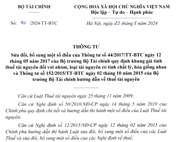 Đã có Thông tư 41/2024/TT-BTC về khung giá tính thuế tài nguyên mới nhất