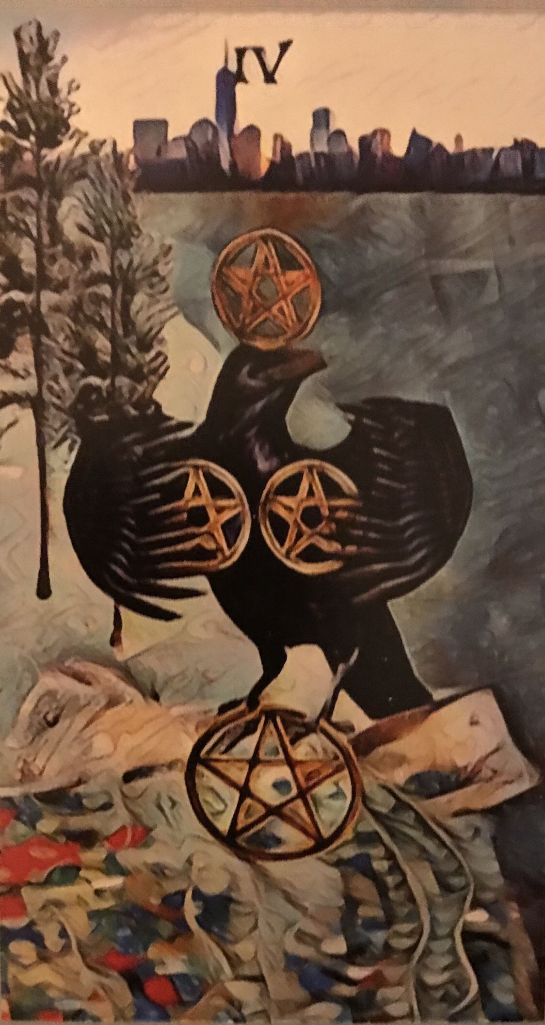 Featured Card of the Day - 4 of Pentacles - Crow Tarot by M.J. Cullinane | 塔