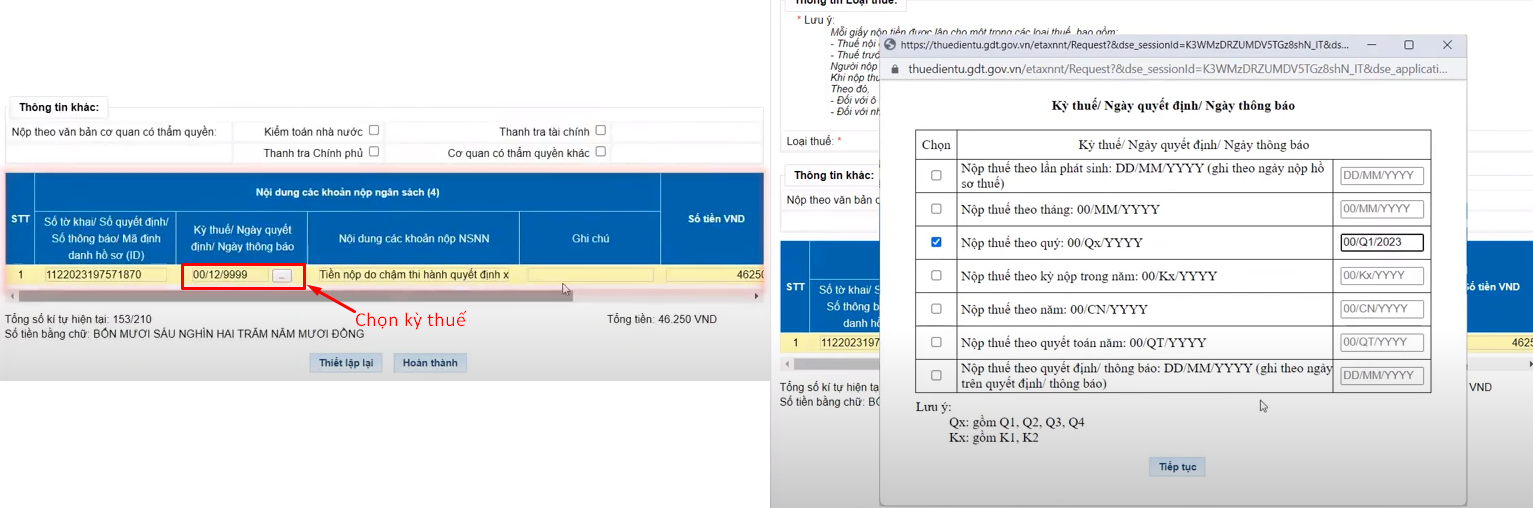 lựa chọn kỳ nộp thuế