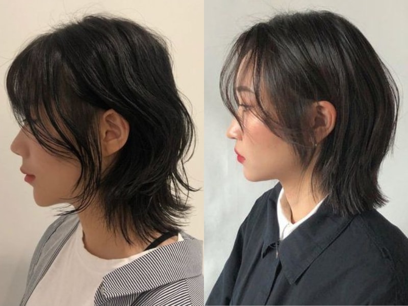 Tóc mullet layer hai mái uốn xoăn nhẹ (Nguồn: 디오브 도산 - Pinterest)