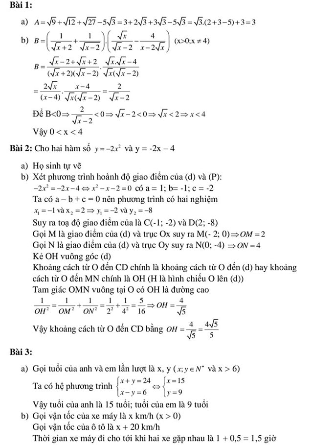 Đáp án đề thi vào 10 môn Toán Đà Nẵng năm 2024