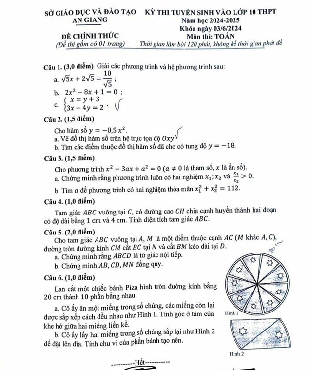 Đáp án đề thi vào lớp 10 môn Toán tỉnh An Giang năm 2024 - 2025 
