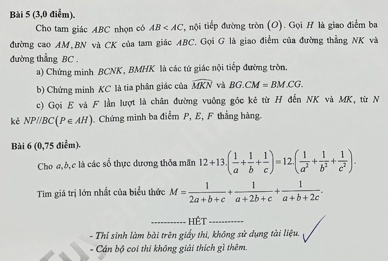 Đề thi vào 10 môn Toán Hải Phòng 2024