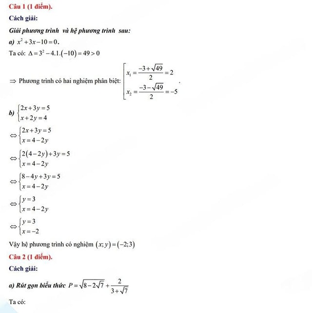Đáp án đề thi vào 10 môn Toán Cần Thơ năm 2024
