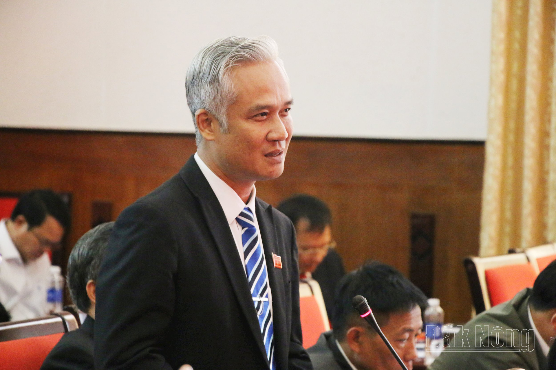 Ông Lê Quốc Đông, Phó Trưởng Ban Pháp chế HĐND tỉnh phân tích một số căn cứ pháp lý liên quan đến nghị quyết