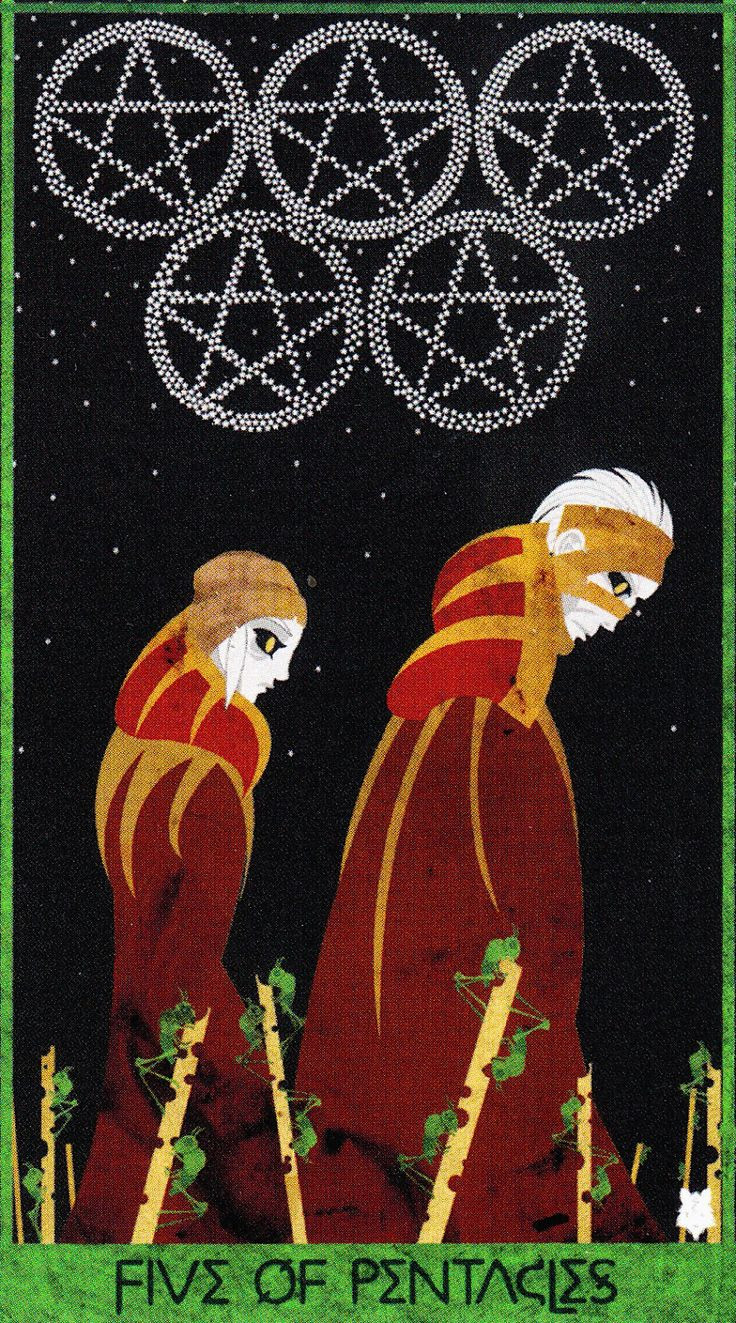 5 of Pentacles from the Ellis Deck | Pentacles tarot, Tarot art, Tarot