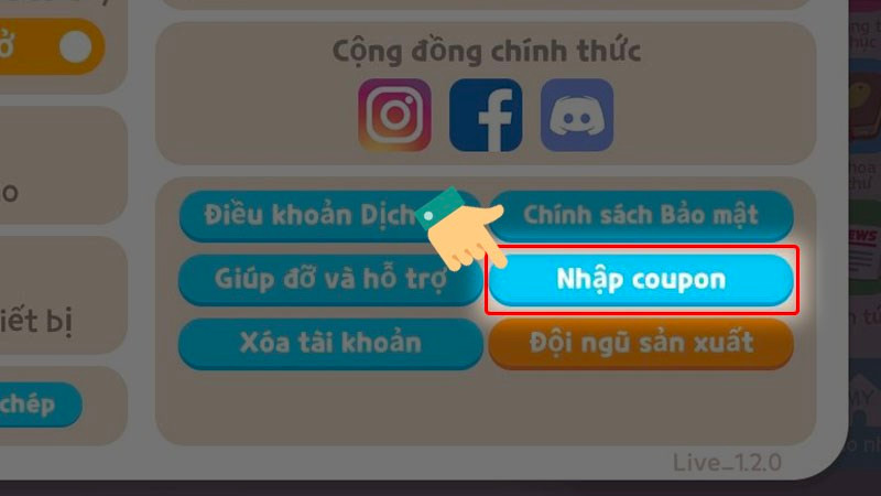  Bấm vào mục Nhập coupon