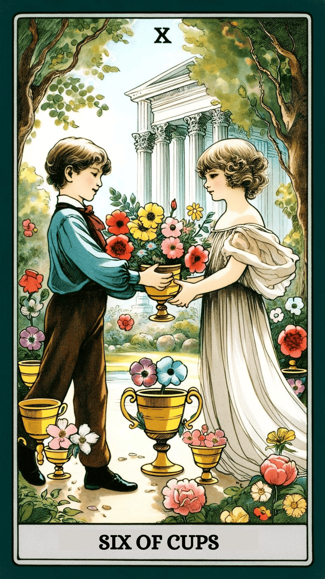 Explore the Six of Cups tarot card meaning: a symbol of childhood innocence, joyful memories,... | Cups tarot, Tarot cards art, Tarot cards