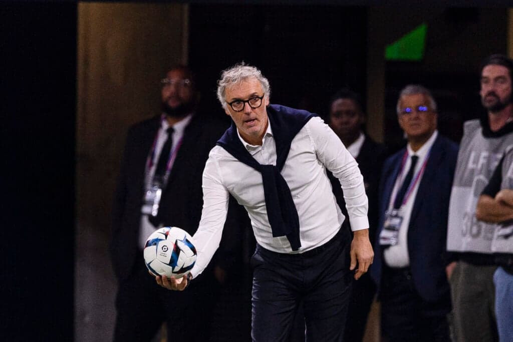 LYON, FRANCE - OCTOBER 30: Olympique Lyon Head Coach Laurent Blanc during the Ligue 1 match between Olympique Lyonnais and LOSC Lille at Groupama Stadium on October 30, 2022 in Lyon, France. (Photo by Marcio Machado/Eurasia Sport Images/Getty Images)