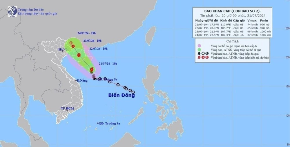 Đường đi của bão số 2. (Ảnh: TTXVN phát)