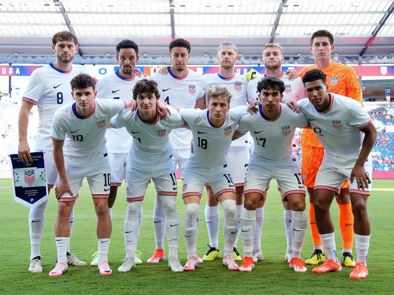 The United States starting eleven pose for a photo prior to a match on June 12, 2024