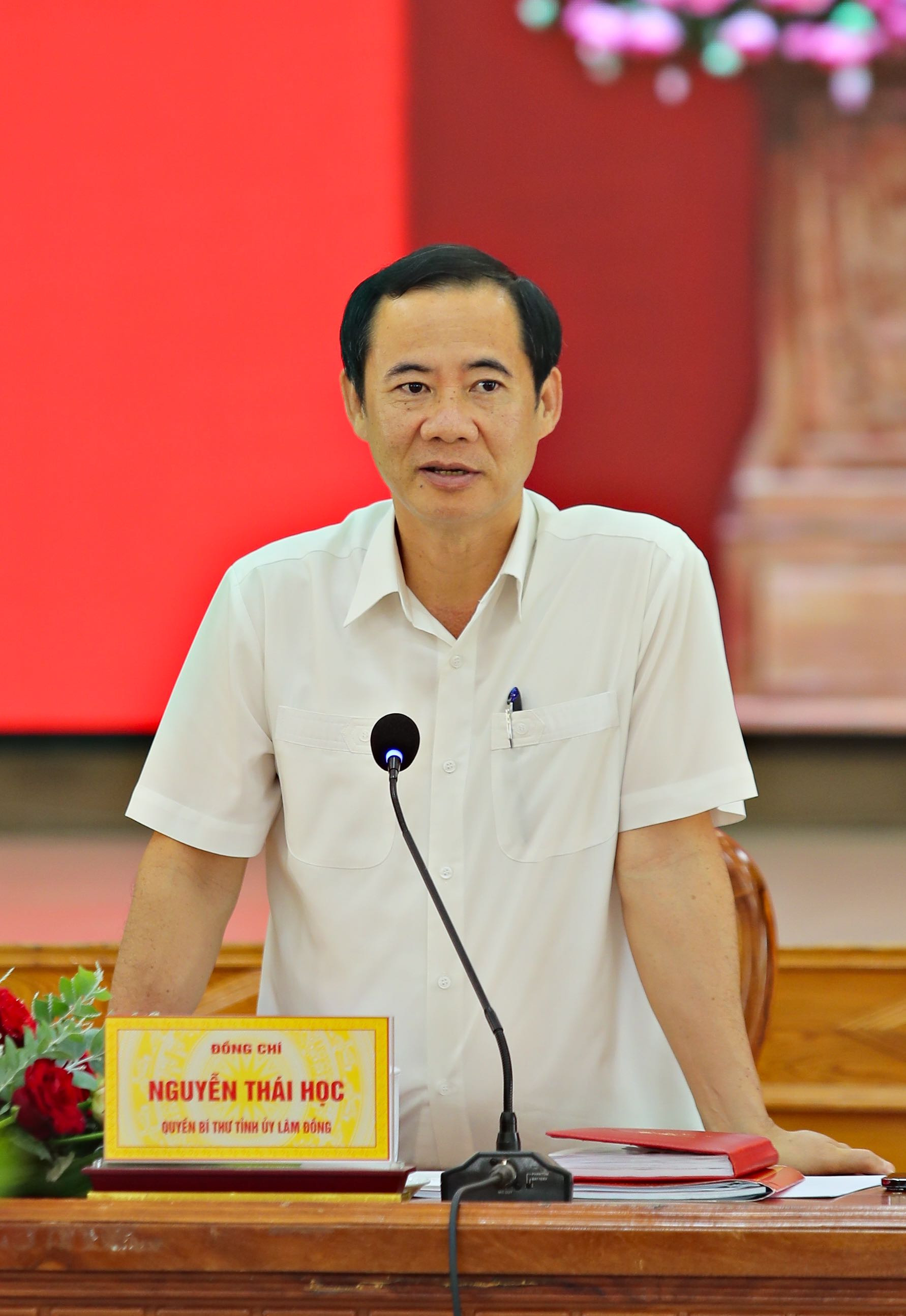Quyền Bí thư Tỉnh uỷ Nguyễn Thái Học phát biểu chỉ đạo tại buổi làm việc với Ban Thường vụ Huyện ủy Đam Rông chiều nay