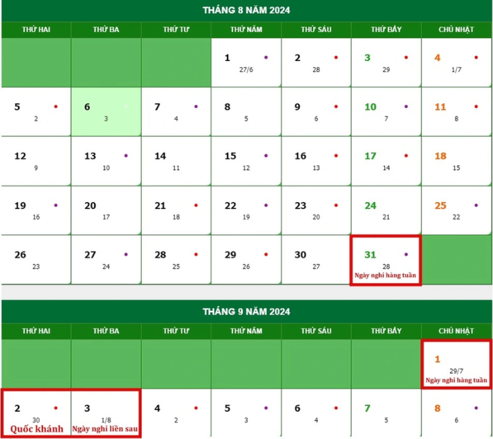 Lịch nghỉ lễ Quốc khánh 2/9 năm 2024 của người lao động