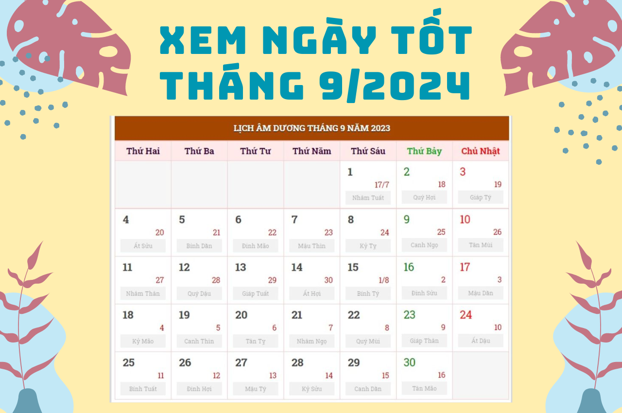 danh sách ngày tốt tháng 9 2024