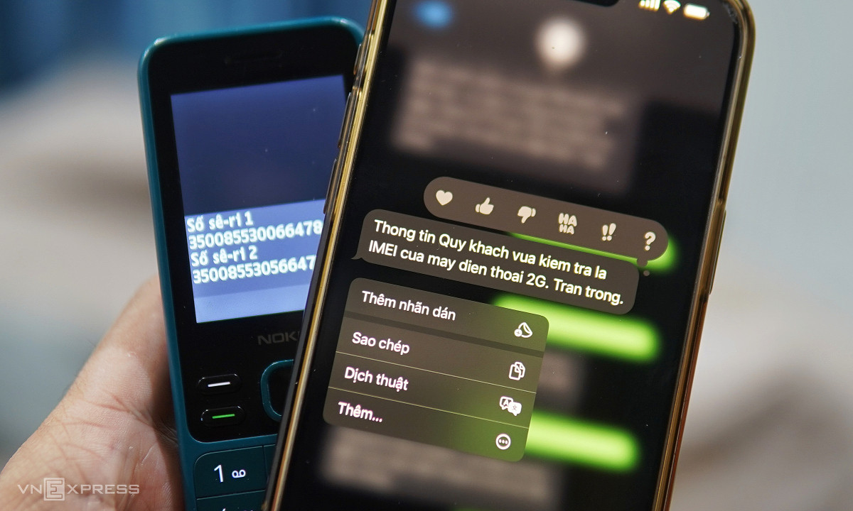 Một chiếc máy được xác định là máy 2G sau khi kiểm tra bằng tin nhắn. Ảnh: Lưu Quý