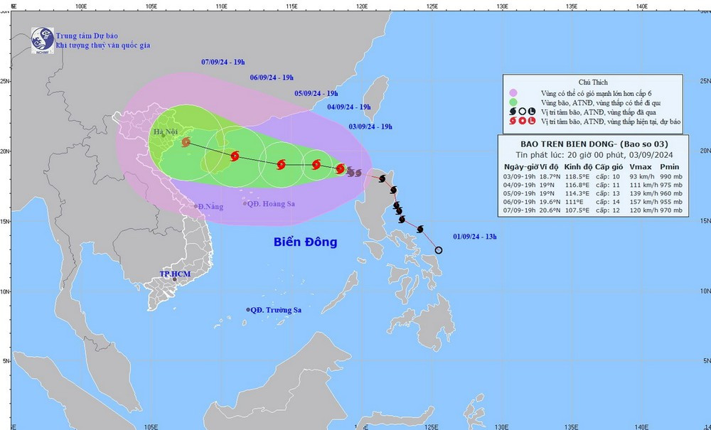 Hướng di chuyển của bão số 3. (Nguồn: nchmf)