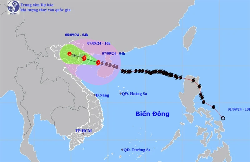 Vị trí và hướng di chuyển của bão số 3. (Nguồn: nchmf.gov.vn)