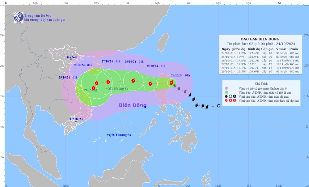 Vị trí và đường đi của bão Trami. (Nguồn: Trung tâm Dự báo Khí tượng Thủy văn Quốc gia)