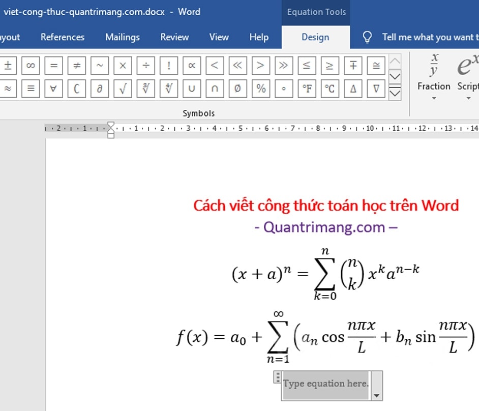 Cách chèn công thức toán học trong Word nhanh 13