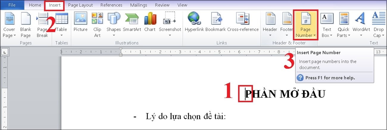 Bạn chọn mục Insert >Page Number